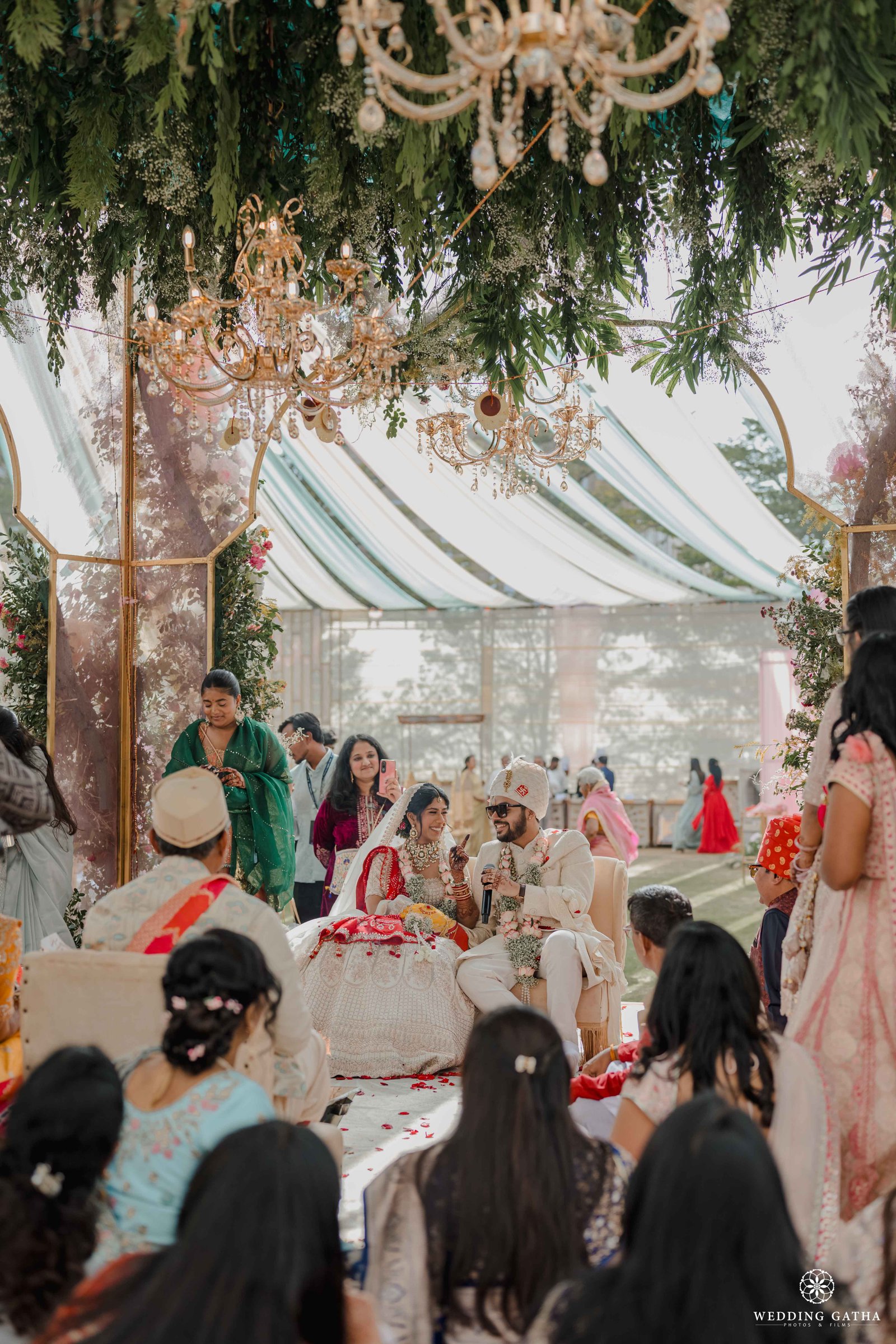 Sunset pheras — couple taking wedding vows in golden light